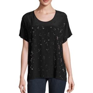 Eileen Fisher Falling Black Star Beaded Silk Tee